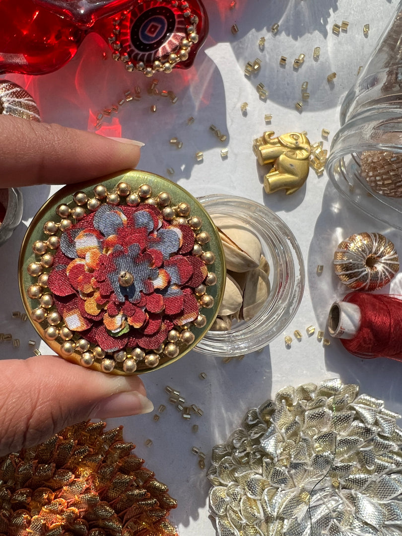 Bling Tooo Much Beaded Maroon Navratna Patola Mini Jar