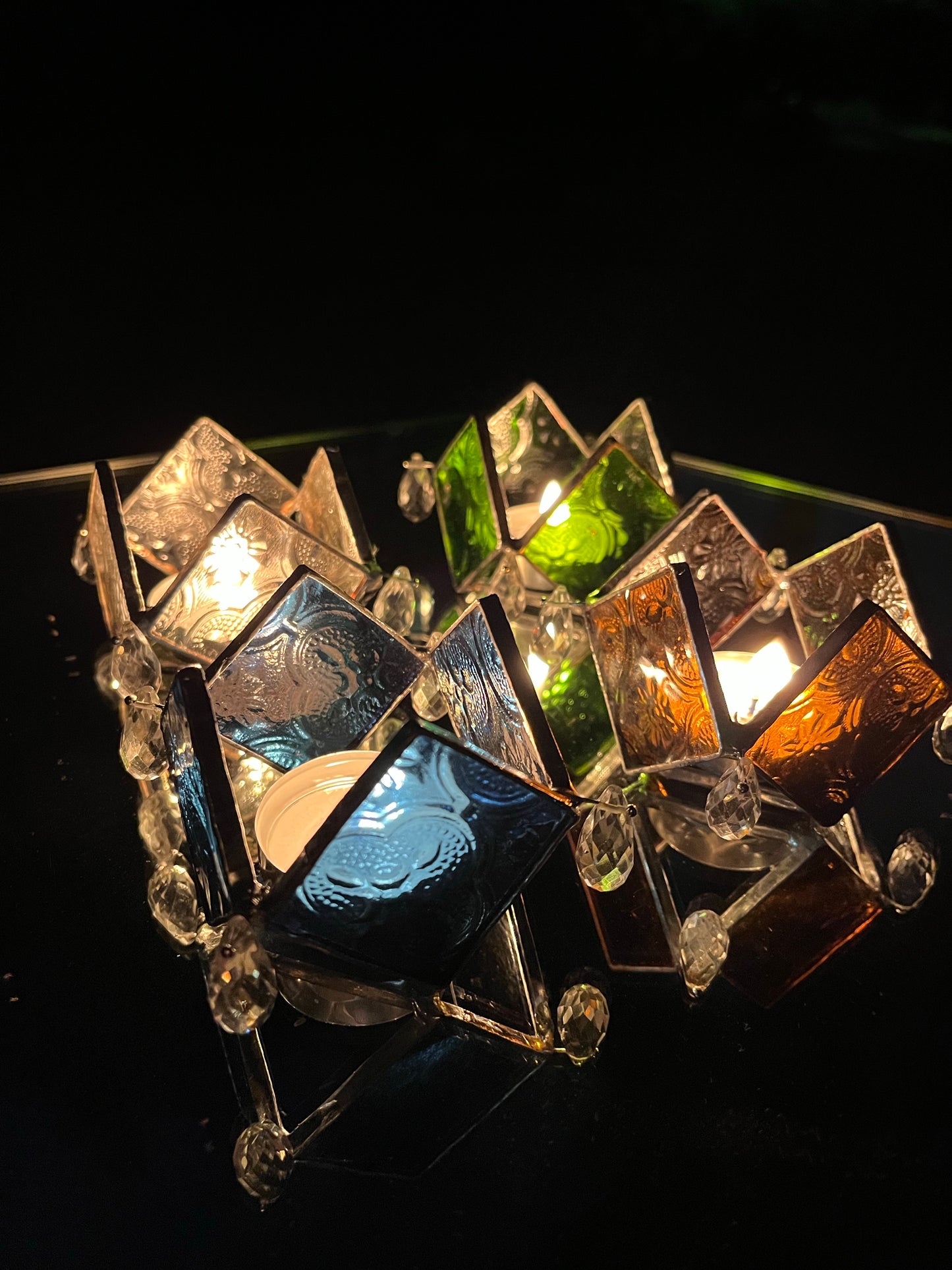 Set of 4 Rhombus Stained Glass Textured T-light holder