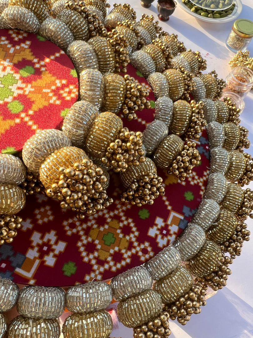 Chaandbali Maroon Navratna Patola & Inflorescence Divine Pichwai Rangoli + Diya Pallets