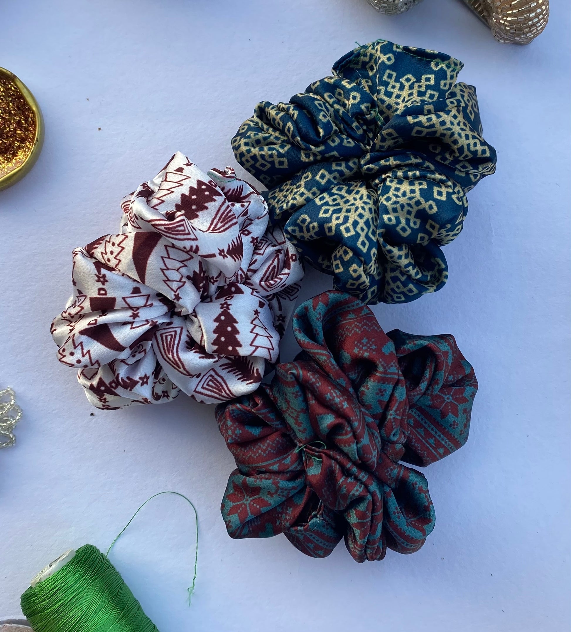 Christmas Blooms Silk Scrunchie