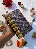 Load image into Gallery viewer, Seven Heaven Upended Confluence Intense Ajrakh Micro Beaded X Solid Silk Clutch