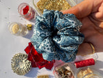 Load image into Gallery viewer, Twain Blue Intense Ajrakh Mini Scrunchie