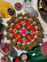 Load image into Gallery viewer, Joker Poker : Orange Navratna Patola + Burnt Pantone Intense Ajrakh
