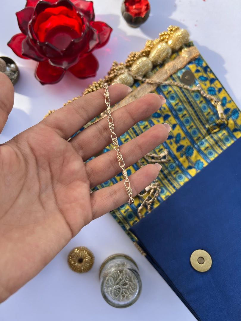 Seven Heaven Yellow Congruous Divine Pichwai Micro Beaded X Solid Silk Clutch