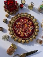 Load image into Gallery viewer, Enchanted Maroon &amp; Golden Yellow Navratna Patola Glass Beaded Mini Rangoli