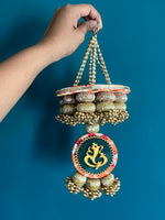 Load image into Gallery viewer, Golden Yellow Navratna Patola Ganesh Pearl Hanging