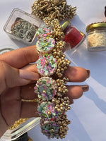Load image into Gallery viewer, Enchanted Pastel Pistachio Inflorescence Divine Pichwai Mini Lumba Hair band
