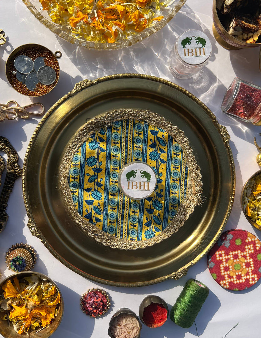 Fabric Coasters Lemon Yellow Congruous Divine Pichwai + Flare Mor Bani Thangat Kare