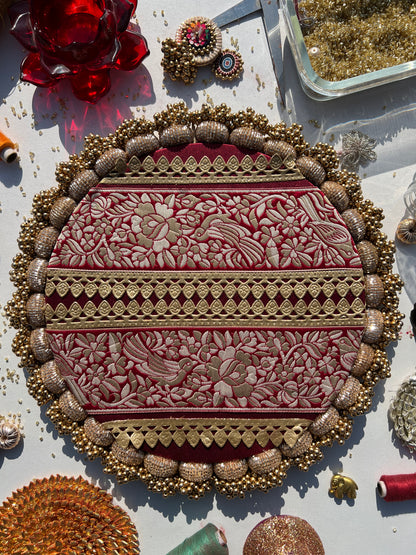 Mandala X Maroon Parsi Gara Glass Beaded Rangoli