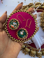 Load image into Gallery viewer, Maroon &amp; Bottle Green Navratna Patola Enchanted Hoop Earrings-IBHI