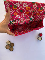 Load image into Gallery viewer, Pink Navratna Patola X Solid Silk Encase Clutch - IBHI