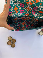 Load image into Gallery viewer, Bottle Green Navratna Patola X Solid Silk Encase Clutch - IBHI
