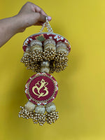 Load image into Gallery viewer, Maroon Navratna Patola Ganesh Pearl Hanging