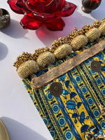 Load image into Gallery viewer, Seven Heaven Yellow Congruous Divine Pichwai Micro Beaded X Solid Silk Clutch