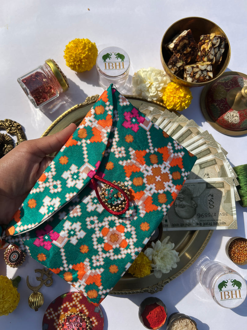 Bottle Green Navratna Patola Shagun Envelope