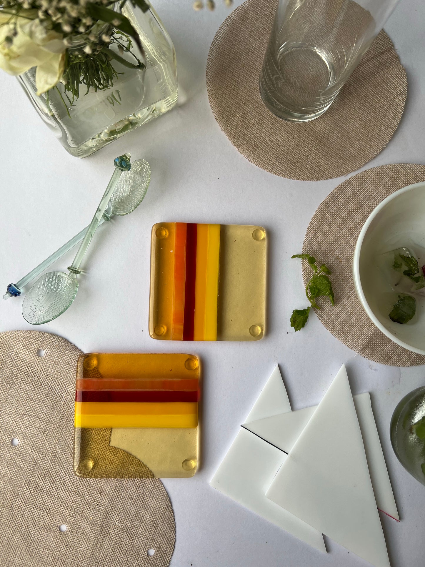 Amber & Blood Red Fused Glass Coasters