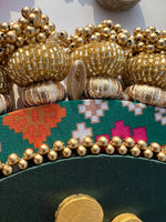 Load image into Gallery viewer, Ganesh Motif Pallet + Hanging: Maroon &amp; Bottle Green Navratna Patola
