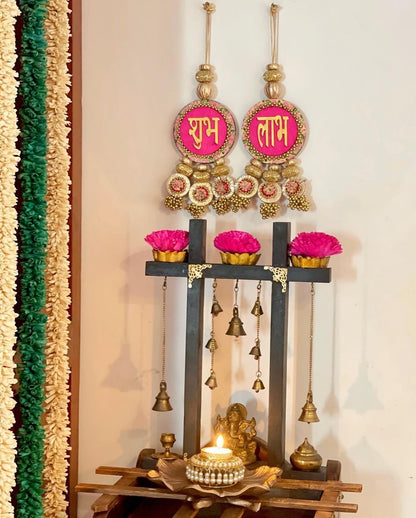 OG Inflorescence Divine Pichwai & Bottle Green Navratna Patola  Shubh Labh Dangler- Set of 2