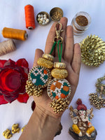 Load image into Gallery viewer, Bottle Green Navratna Patola Signature Charms
