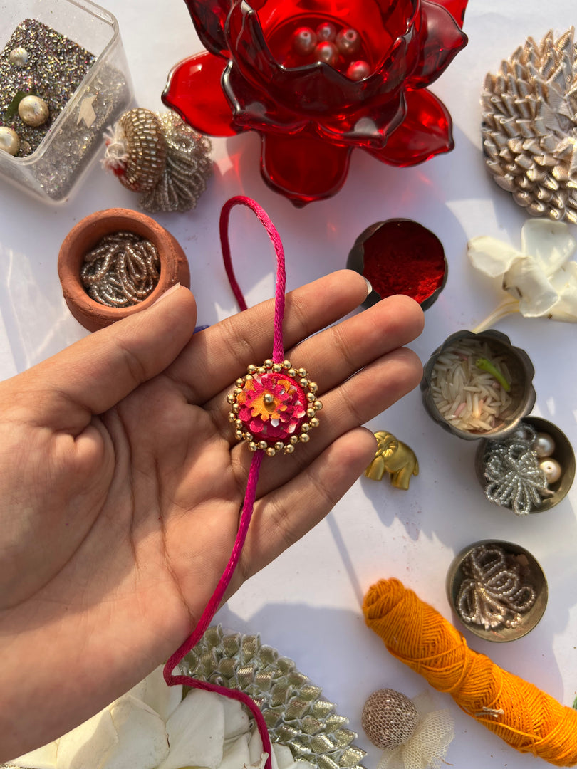 Pink Navratna Patola Mini Beaded Enchanted Rakhi