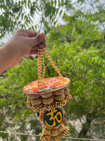 Load image into Gallery viewer, Golden Yellow Navratna Patola OM Pearl Hanging