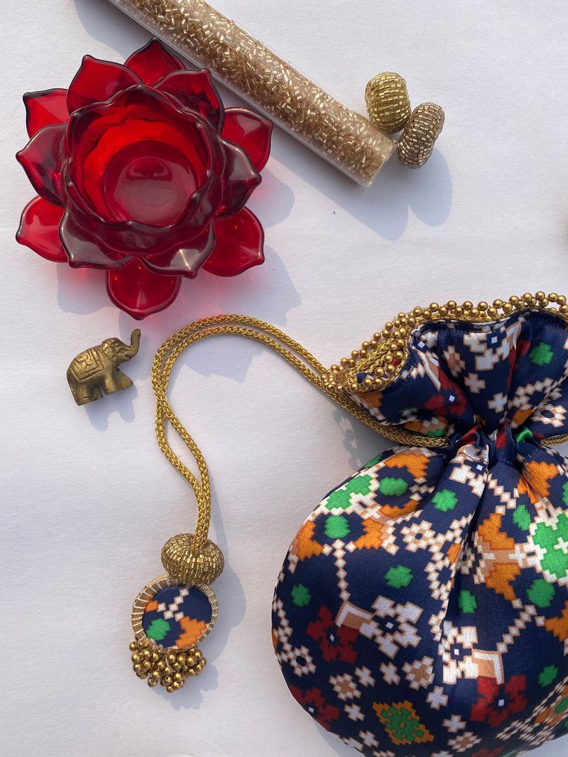 Navy Blue Navratna Patola Circular Potli