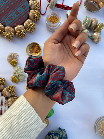 Christmas Blooms Silk Scrunchie