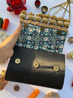 Load image into Gallery viewer, Seven Heaven Bottle Green Sylvan Intense Ajrakh Micro Beaded Solid Silk Clutch