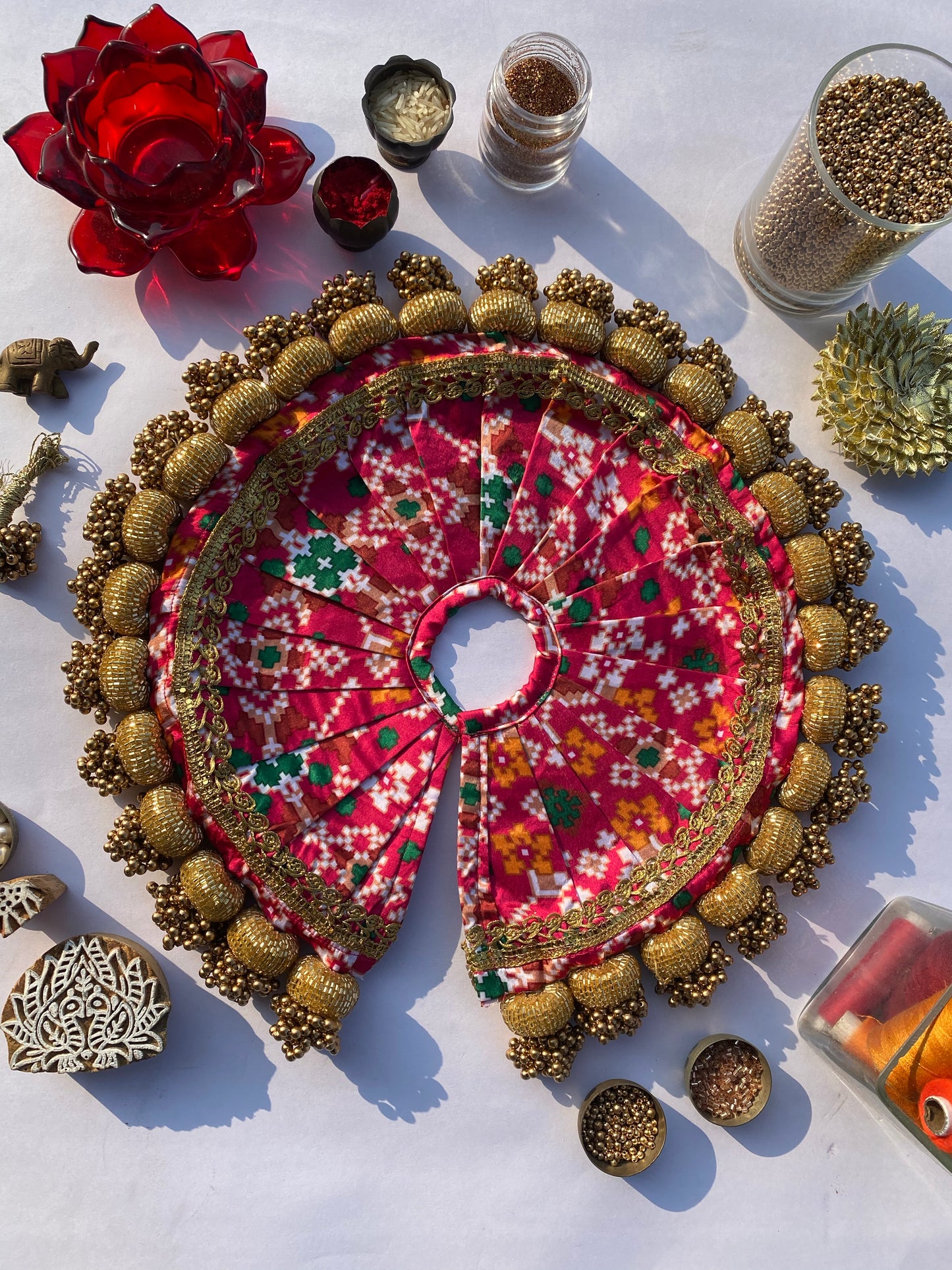 Pink glass beaded poshak for krishnaji