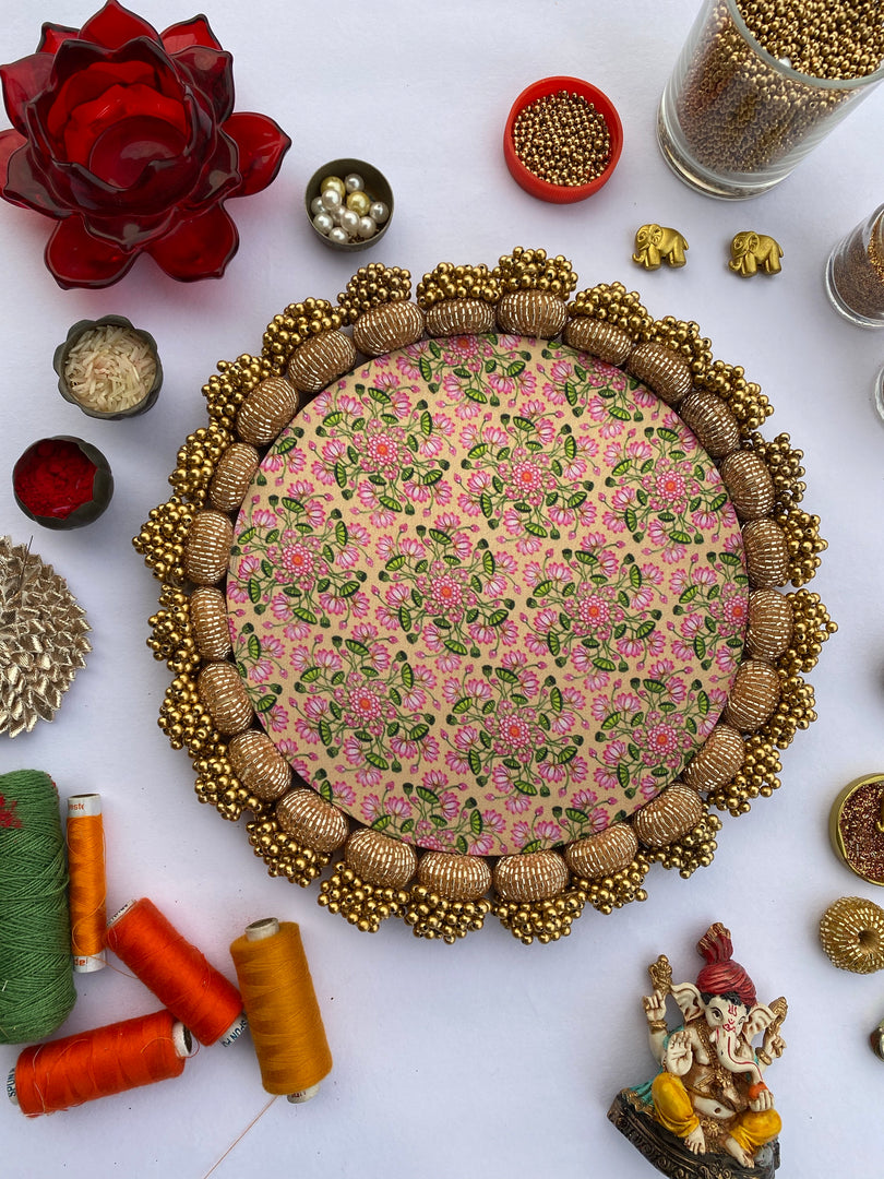 Inflorescence and Pink Colloquial Divine Pichwai Glass Beaded Mini Rangoli