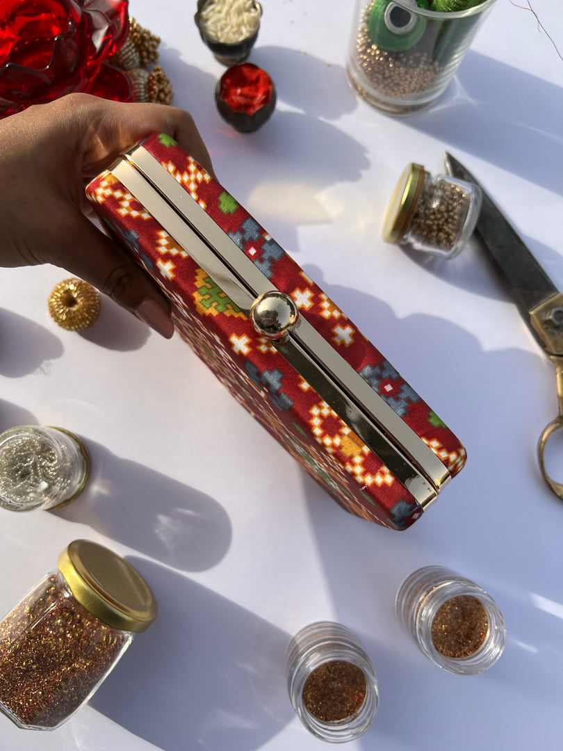 Maroon Navratna Patola Rectangle Box Clutch