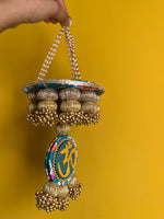 Load image into Gallery viewer, Bottle Green Navratna Patola OM Pearl Hanging