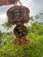 Load image into Gallery viewer, Golden Yellow Navratna Patola OM Pearl Hanging