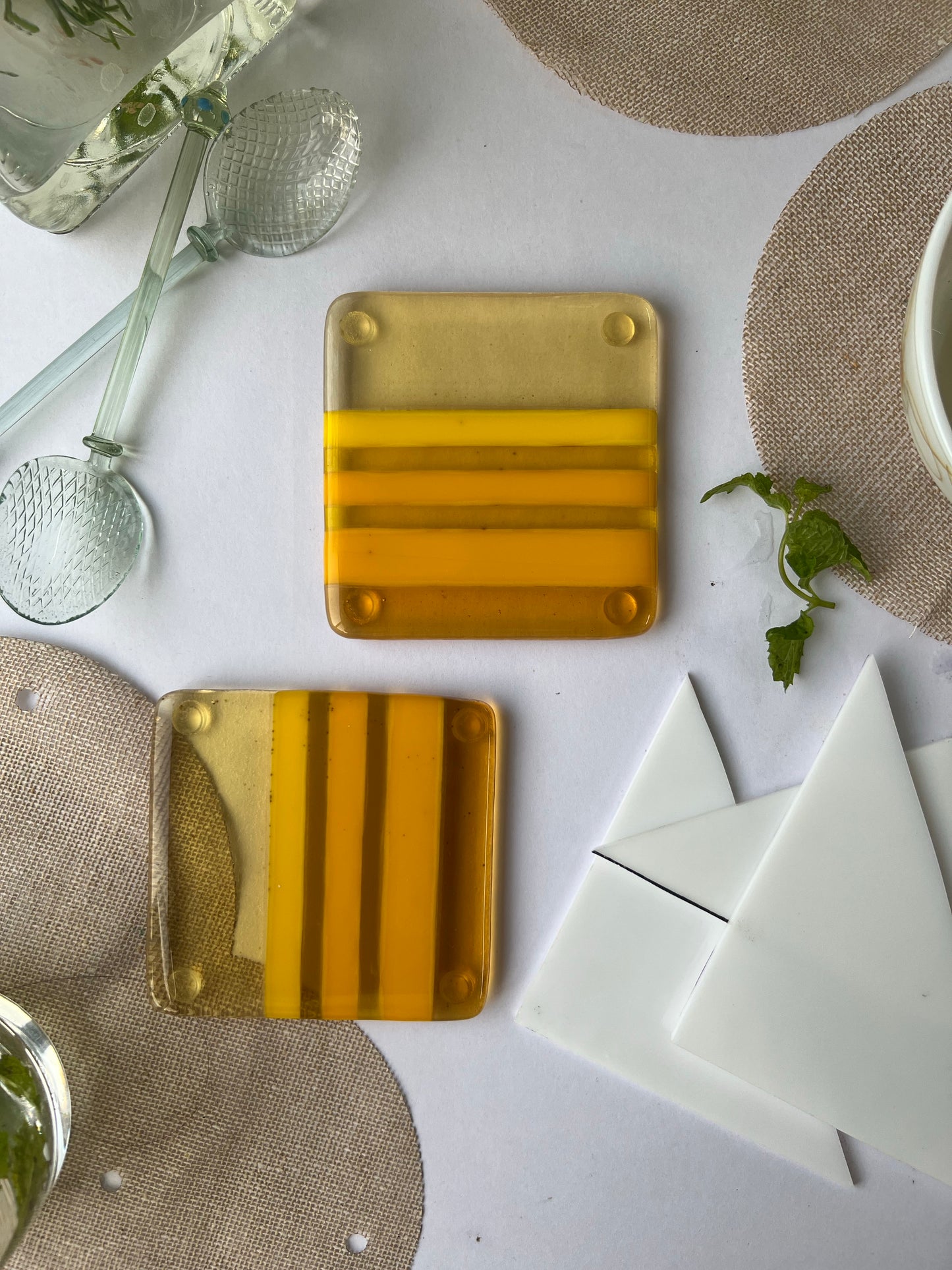 Yellow Mellow Fused Glass Coasters Coasters