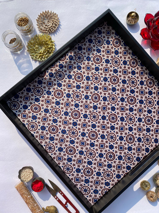 Royal Jaal Intense Ajrakh Square Multi-Purpose Tray