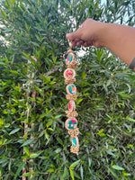 Load image into Gallery viewer, Melow Melodrama Bottle Green Navratna Patola + Pink Navratna Patola Lumba Side hanging
