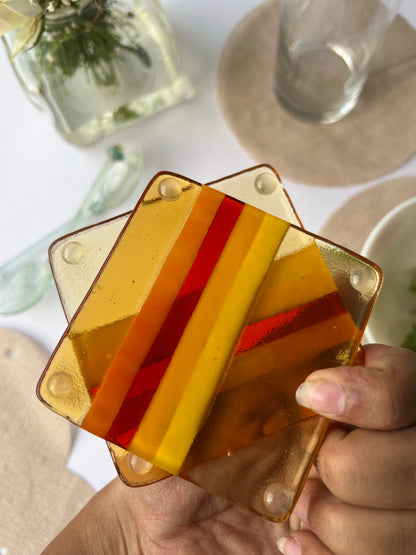 Amber & Blood Red Fused Glass Coasters