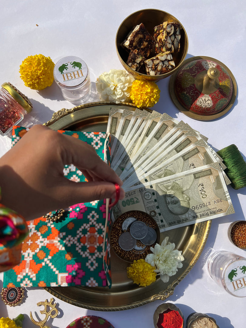 Bottle Green Navratna Patola Shagun Envelope