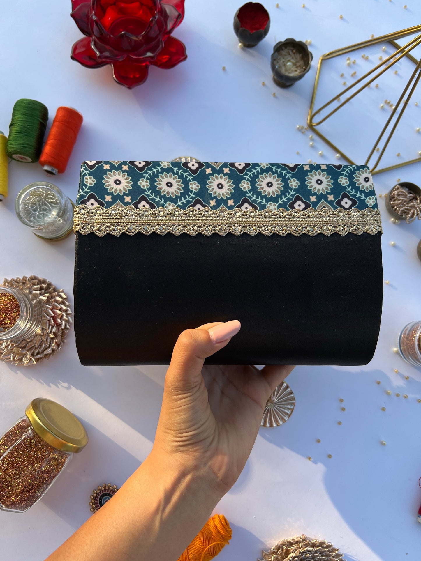 Seven Heaven Micro Beaded Solid Silk Clutch