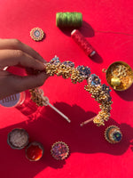 Load image into Gallery viewer, Enchanted Octagonal Ornamentation Intense Ajrakh Mini Lumba Hair band