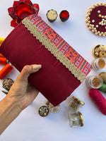 Load image into Gallery viewer, Seven Heaven Vermillion Congruous Divine Pichwai Micro Beaded Solid Silk Clutch