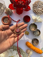 Load image into Gallery viewer, Vermillion Congruous Divine Pichwai Mini Beaded Enchanted Rakhi
