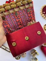 Load image into Gallery viewer, Seven Heaven Vermillion Congruous Divine Pichwai Micro Beaded Solid Silk Clutch
