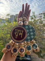 Load image into Gallery viewer, The Finest Ajrakh Shubh Labh Danglers- Set of 2
