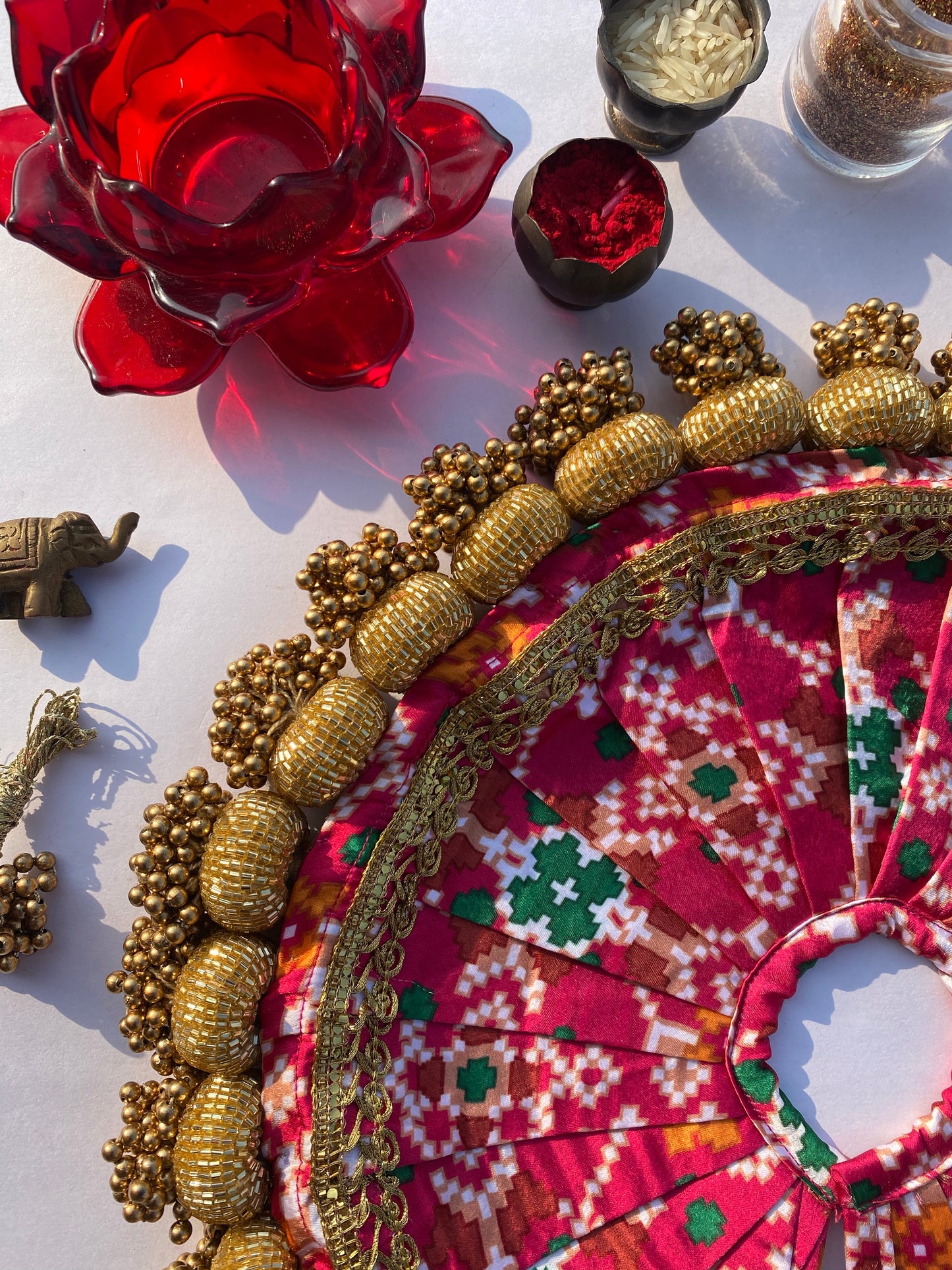 Pink glass beaded poshak for kanha ji. 