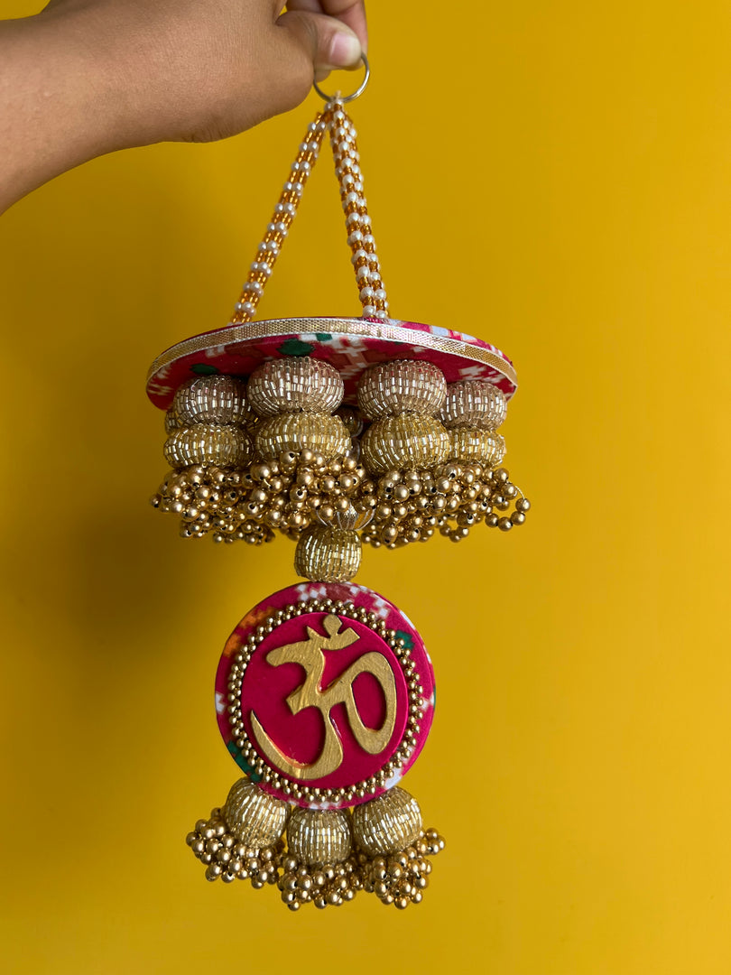 Pink Navratna Patola OM Pearl Hanging