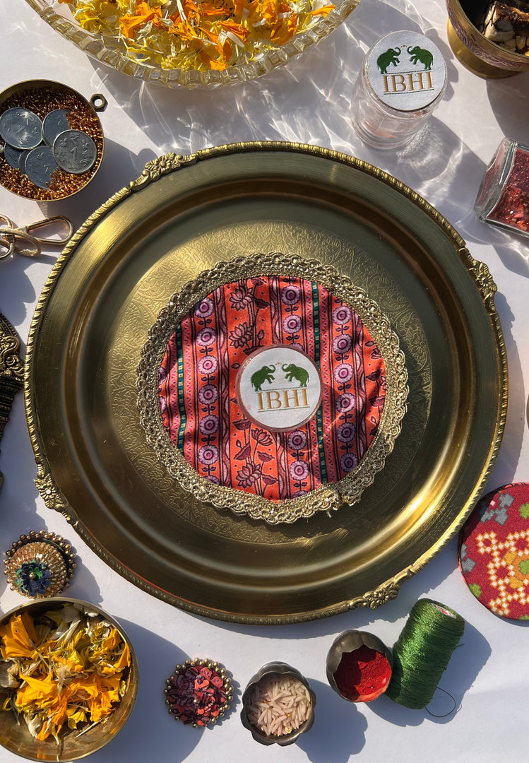 Fabric Coaster Vermillion Congruous Divine Pichwai + Quill Mor Bani Thangat Kare