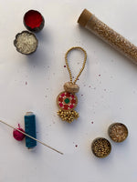Load image into Gallery viewer, Pink Navratna Patola Stretchable Copper Beads Strand Lumba - IBHI