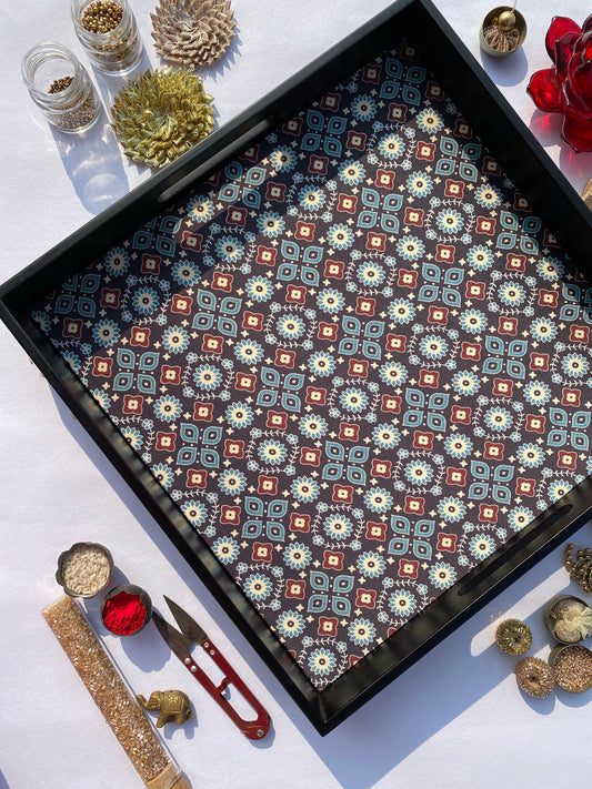 The Black Sylvan Intense Ajrakh Square Multi-Purpose Tray