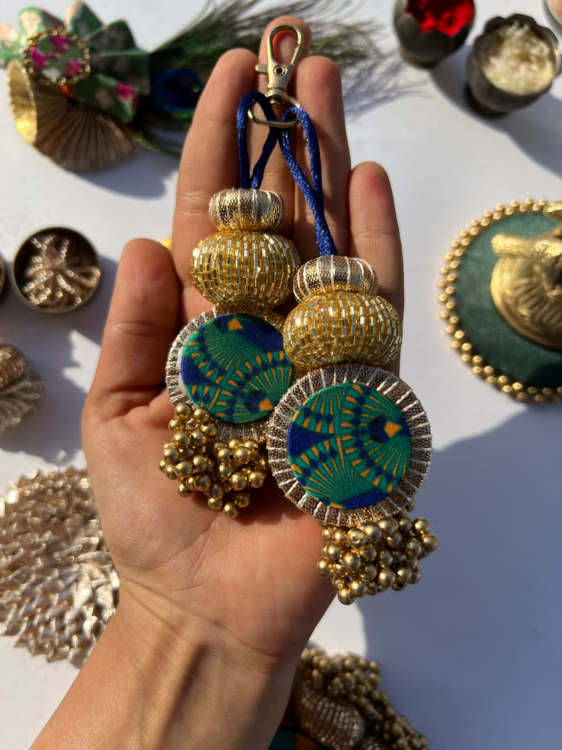 Peacock print charms/tassels set of 3.